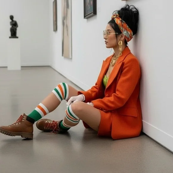 Vintage 60s Mod Orange Wool Skirt Suit Set Blazer Jacket Tailored Small - Picture 4 of 13